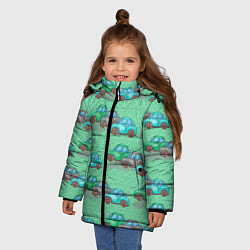 Куртка зимняя для девочки Детские машинки паттерн, цвет: 3D-светло-серый — фото 2