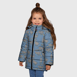 Куртка зимняя для девочки Графические гуси паттерн, цвет: 3D-светло-серый — фото 2