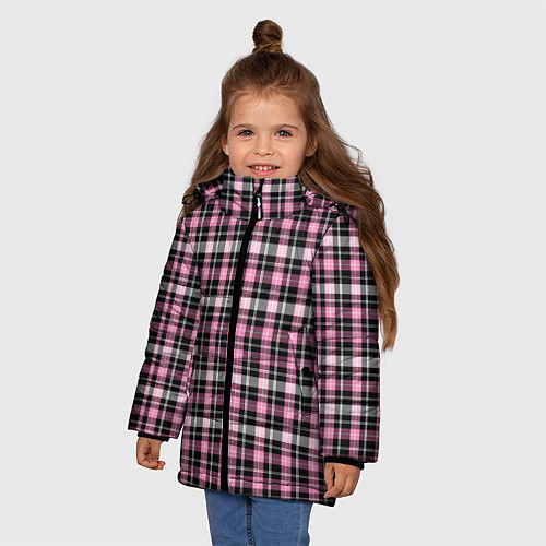 Зимняя куртка для девочки Шотландская клетка Tartan scottish роз-черно-бел / 3D-Красный – фото 3