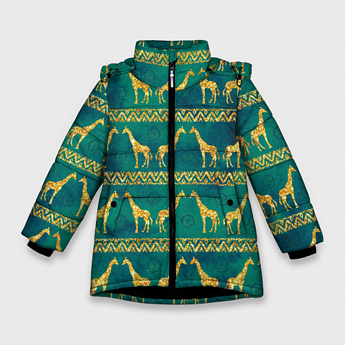Зимняя куртка для девочки Золотые жирафы паттерн / 3D-Черный – фото 1