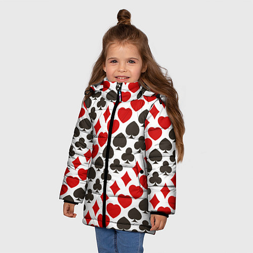 Зимняя куртка для девочки Карточные Масти Card Suits / 3D-Красный – фото 3