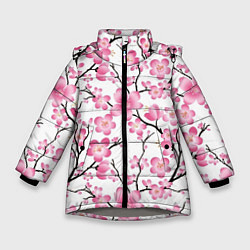 Куртка зимняя для девочки Весенняя сакура, цвет: 3D-светло-серый