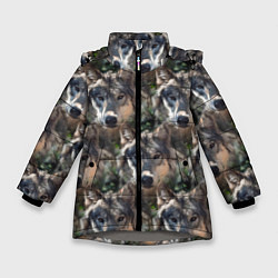 Куртка зимняя для девочки Волки клипарт wolfs, цвет: 3D-светло-серый
