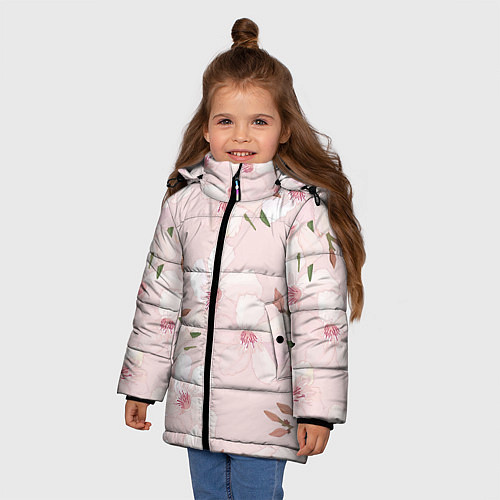 Зимняя куртка для девочки Розовые цветы весны / 3D-Красный – фото 3