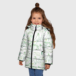 Куртка зимняя для девочки Хаос из зелёных веток и листьев, цвет: 3D-светло-серый — фото 2