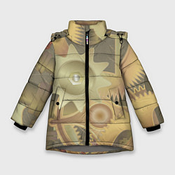 Куртка зимняя для девочки Механизмы паровой машины, цвет: 3D-светло-серый