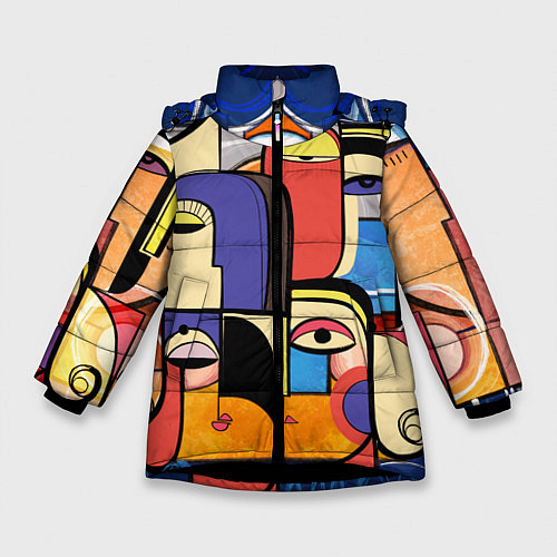 Зимняя куртка для девочки Глазки - арт / 3D-Черный – фото 1