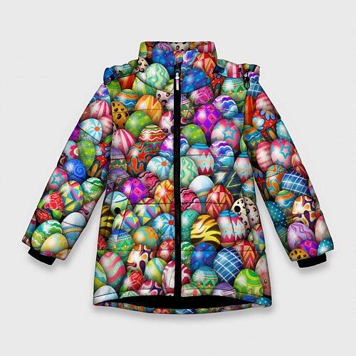 Зимняя куртка для девочки Пасхальные крашеные яйца / 3D-Черный – фото 1