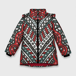 Зимняя куртка для девочки Узор абстракция Рисунок от руки в стиле дудл Красн