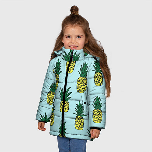 Зимняя куртка для девочки Рисунок ананасов / 3D-Светло-серый – фото 3