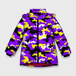 Куртка зимняя для девочки Камуфляж Фиолетово-Жёлтый, цвет: 3D-красный