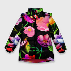 Куртка зимняя для девочки Цветочный узор Floral pattern, цвет: 3D-красный