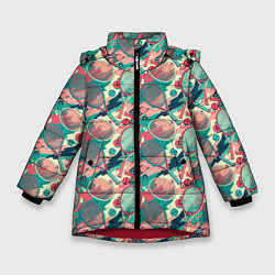 Куртка зимняя для девочки Ракетки для тенниса, цвет: 3D-красный