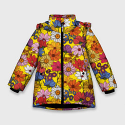 Зимняя куртка для девочки Цветочки-лютики на желтом фоне