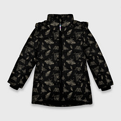 Зимняя куртка для девочки Бабочки и листья на черном фоне мистика