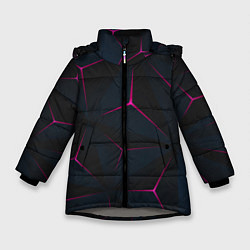 Куртка зимняя для девочки Неоновые углы На черном Фоне, цвет: 3D-светло-серый