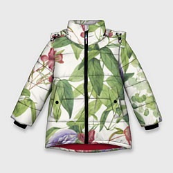 Куртка зимняя для девочки Цветы Нежная Листва, цвет: 3D-красный