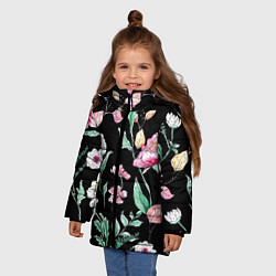 Куртка зимняя для девочки Цветы Нарисованные от Руки, цвет: 3D-черный — фото 2