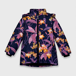Куртка зимняя для девочки Цветы Колокольчики, цвет: 3D-черный