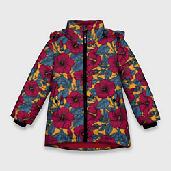 Куртка зимняя для девочки Красные цветы, цвет: 3D-красный