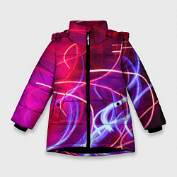 Куртка зимняя для девочки Неоновые огни Абстракция, цвет: 3D-черный