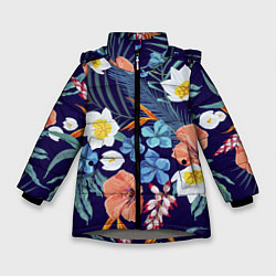 Зимняя куртка для девочки Цветы Экзотические