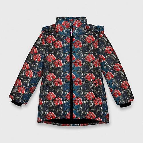 Зимняя куртка для девочки Flowers Pattern / 3D-Черный – фото 1