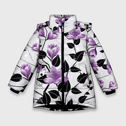 Зимняя куртка для девочки Распустившиеся фиолетовые цветы