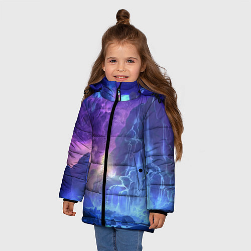 Зимняя куртка для девочки Фантастический пейзаж Водопад Неон / 3D-Красный – фото 3