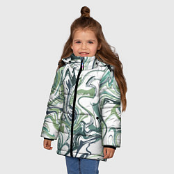 Куртка зимняя для девочки Зеленый мрамор Абстрактный узор с прожилками и раз, цвет: 3D-черный — фото 2
