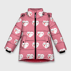 Куртка зимняя для девочки Орнамент сердце кот, цвет: 3D-красный