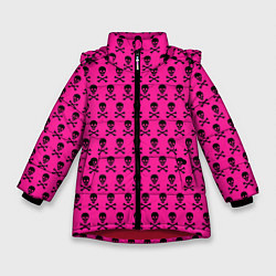 Зимняя куртка для девочки Розовый фон с черепами паттерн