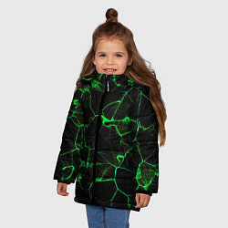 Куртка зимняя для девочки Абстракция - Черно-зеленый фон - дым, цвет: 3D-светло-серый — фото 2