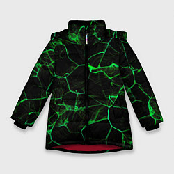 Куртка зимняя для девочки Абстракция - Черно-зеленый фон - дым, цвет: 3D-красный