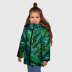 Куртка зимняя для девочки Green plants pattern, цвет: 3D-черный — фото 2