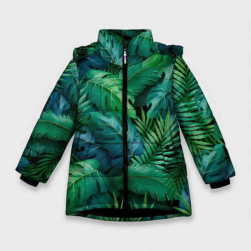 Зимняя куртка для девочки Green plants pattern / 3D-Черный – фото 1