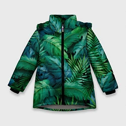 Зимняя куртка для девочки Green plants pattern