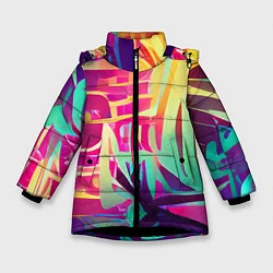 Куртка зимняя для девочки Хиппи вайб, цвет: 3D-черный