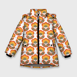 Куртка зимняя для девочки ЦВЕТЫ В СТИЛЕ 70х, цвет: 3D-светло-серый