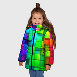 Куртка зимняя для девочки РАЗНОЦВЕТНЫЕ КУБИКИ MULTICOLORED CUBES, цвет: 3D-красный — фото 2
