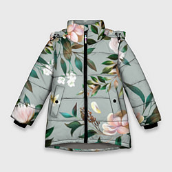 Куртка зимняя для девочки Цветы Цветочный Букет, цвет: 3D-светло-серый