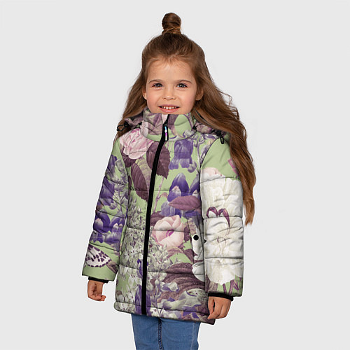Зимняя куртка для девочки Цветы Чудесный Садовый Узор / 3D-Красный – фото 3
