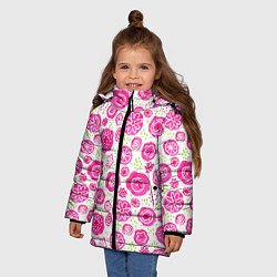 Куртка зимняя для девочки Яркие розовые цветы в дудл стиле, абстракция, цвет: 3D-светло-серый — фото 2