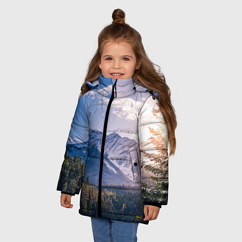 Зимняя куртка для девочки Горы Лес Солнце / 3D-Красный – фото 3