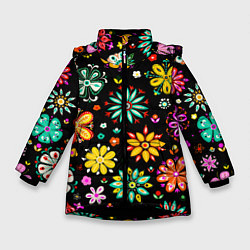 Куртка зимняя для девочки MULTICOLORED FLOWERS, цвет: 3D-черный