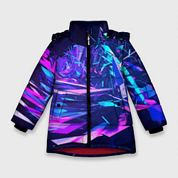 Куртка зимняя для девочки Абстрактная неоновая композиция Abstract neon comp, цвет: 3D-красный