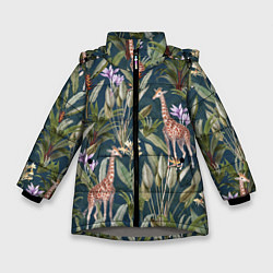 Куртка зимняя для девочки Цветы Безвременники и Жирафы, цвет: 3D-светло-серый