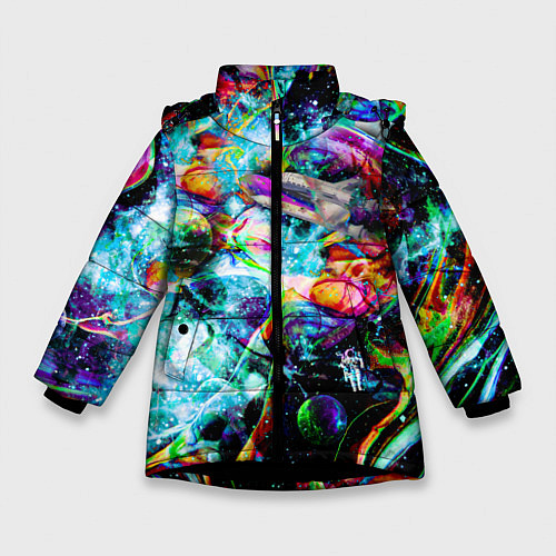 Зимняя куртка для девочки Красочный космос / 3D-Черный – фото 1