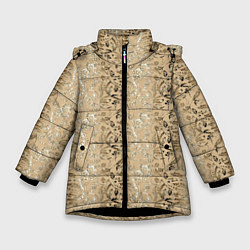 Куртка зимняя для девочки Бежевые абстрактные узоры, цвет: 3D-черный