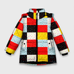 Куртка зимняя для девочки MULTICOLORED SQUARE MOSAIC, цвет: 3D-черный